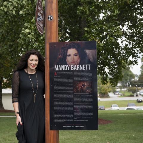 Mandy Barnett and her Tennessee Music Pathways marker in Crossville TN