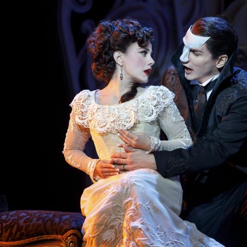 Meghan Picerno as Christine Daaé and Gardar Thor Cortes The Phantom star in Love Never Dies. Photo Credit Joan Marcus