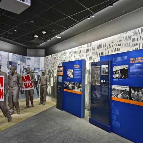 The exhibit tells the story of the work stoppage that brought Dr. King to Memphis in 1968 based on 1300 African American men taking a stand for dignity, better working conditions and a living wage, each one declaring “I Am A Man.”