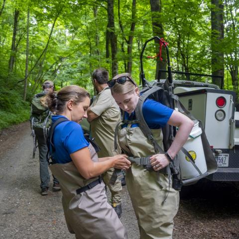 Preparing to carry fish to release