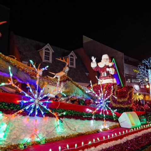 Santa on parade float in Gatlinburg