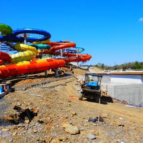 Soaky Mountain Waterpark slides under construction in Sevierville. 