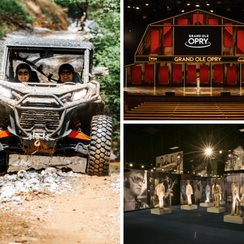 Clockwise L to R: WildSide in the Smokies, Grand Ole Opry in Nashville, Elvis Presley’s Graceland in Memphis. 